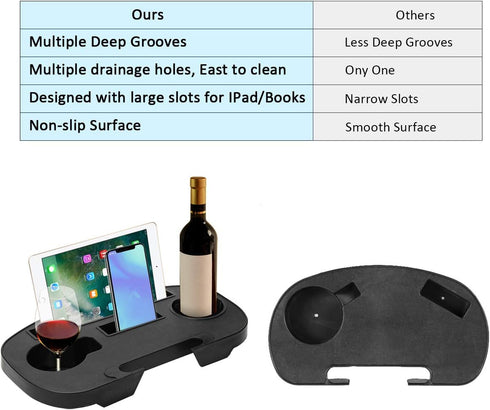 Zero Gravity Chair Tray with Cup Holder and Snack Slot - Black