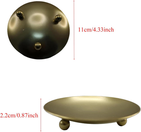 2Pcs Decorative Iron Plate Candle Holder Set - 4.33 Inch Elegant Gold Pedestal Stands for Home, Wedding, Birthday