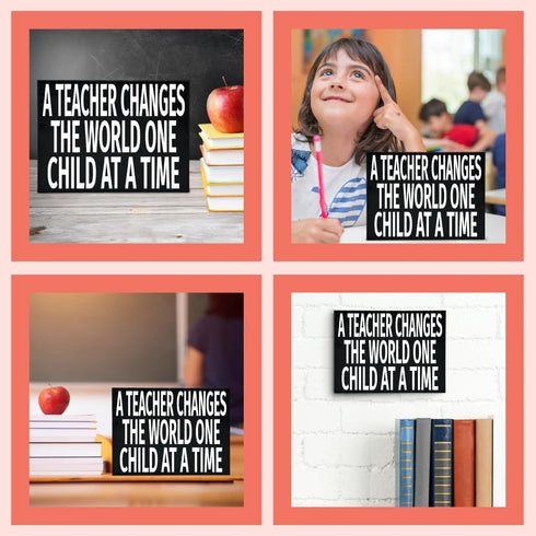JennyGems Inspirational Teacher Gift Wood Sign, A Teacher Changes the World One Child at a Time, Classroom Decor