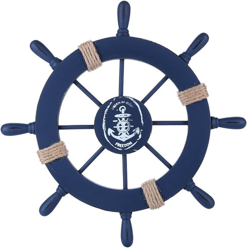 Rienar Nautical Ship Steering Wheel, 11" Diameter Wooden Beach Home Wall Décor