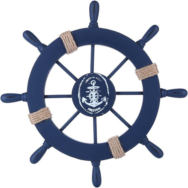 Rienar Nautical Ship Steering Wheel, 11" Diameter Wooden Beach Home Wall Décor
