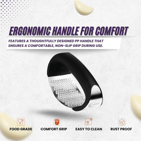 Set- Garlic Press Rocker Premium Garlic Crusher- Innovative & Fast Garlic mincer- Peeler and Scraper Included