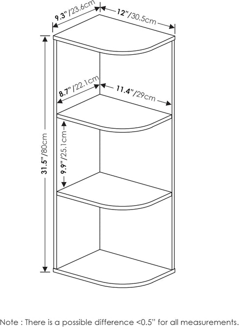 Furinno Pasir 3-Tier Corner Open Shelf Bookcase in French Oak