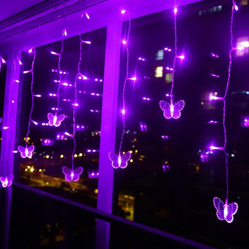 in,120 8 20FT Purple Butterfly Curtain Fairy Lights USB Plug LED Modes Firefly Twinkle Icicle String Lights with Remote