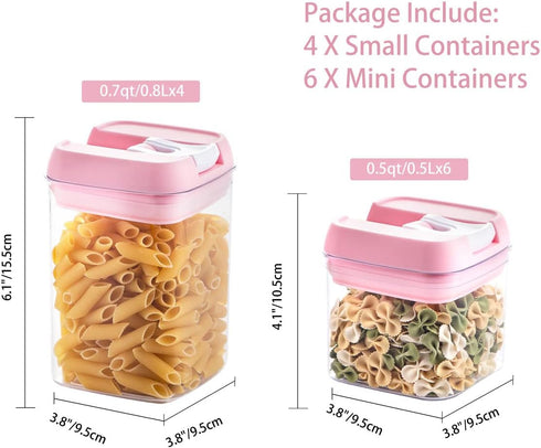 U-QE Airtight Food Storage Container Set, 10 Piece BPA Free Clear Plastic Canisters with Easy Lock Lids (Pink)