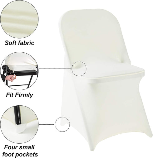 Ascoza 6 Pack Ivory Spandex Folding Chair Covers in Stretch Washable Fabric for Wedding, Party,Holidays,Celebration