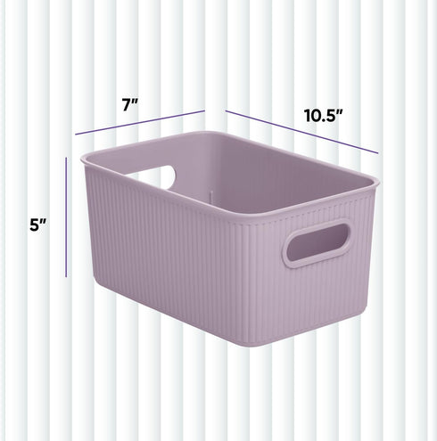 Superio Ribbed Collection - Medium Lilac Purple Plastic Open Storage Bins Organizer Baskets (6 Pack)