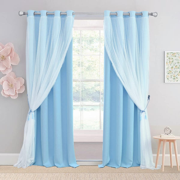 Light Blue Blackout Curtains 84 inch Length - Double Layers Blue Romantic