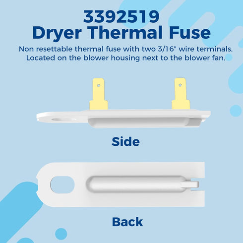 2024 Update Dryer Thermal Fuse WP3392519 Replacement for Whirlpool Maytag Dryer, 3 Pack, Replaces AP6008325 3388651