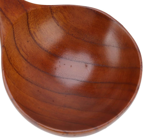 Japanese Wooden Spoon, Large Round Curved Handle Cooking Soup Spoon for Kitchen Cookware (Type 1)