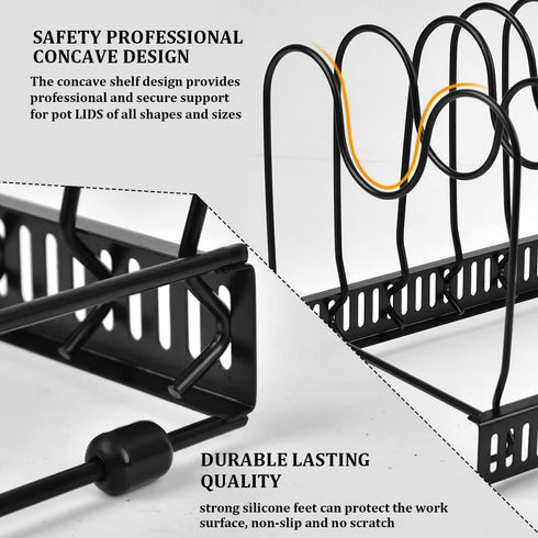 Expandable Pots and Pans Organizer, Adjustable Rack for Kitchen Countertop and Cabinet with 12 Dividers