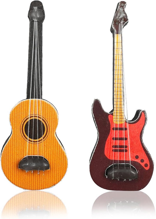 Suartus 2PCS 1:12 Mini Musical Instrument Guitar Wooden Bass Guitar Model Display