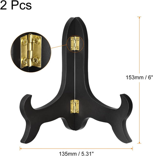 uxcell 2pcs 6" Easel Plate Holder, Wooden Folding Display Stand Black for Decorative Picture Frame