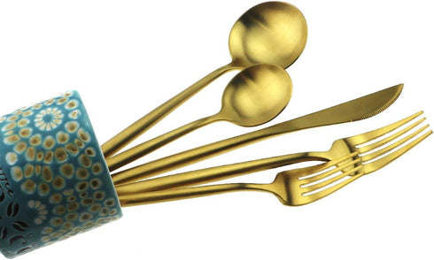 Gugrida Matte Gold 5-Piece Silverware Set, 18/10 Stainless Steel Satin Finish Kitchen Utensil Set, Dishwasher Safe