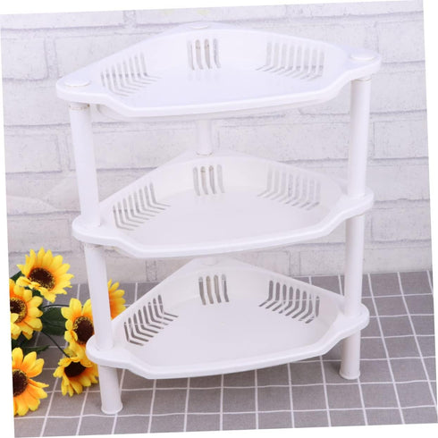 STOBAZA 3 Shelf Layer Stand, Plastic Corner Storage Organizer for Kitchen, Bathroom, and Small Household Items