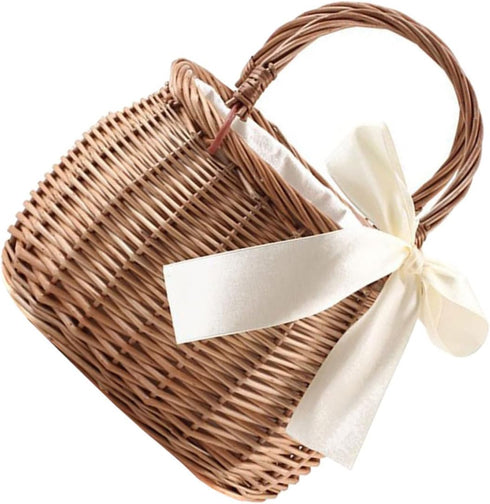 CHILDWEET Woven Flower Basket, Rattan Picnic Basket, Fruit Storage, Woven Pantry Organizer, Hand Basket