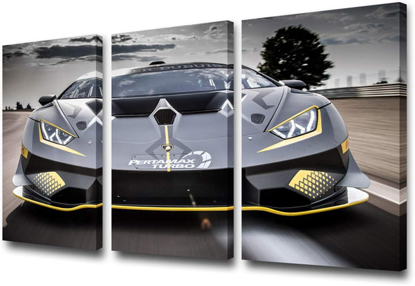 Gloomy Landscape Painting Sports Car Artwork, 12 x 24 inch x 3 Pieces Framed Canvas Wall Art for Modern Decor