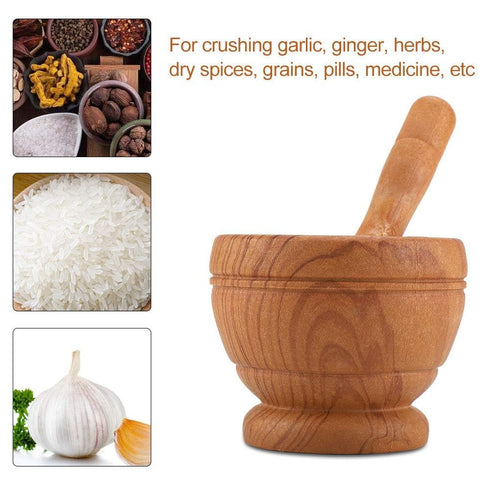 Premium Manual Mortar and Pestle Set, PP Pestle & Mortar Spice Grinder, Kitchen Bowl Smashing Tools (Wood Color)