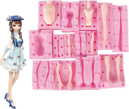 7 Packs Dolls Body Leg Arm Model - Silicone Fondant Molds for DIY Cake Decorating Supplies
