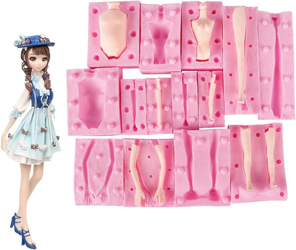 7 Packs Dolls Body Leg Arm Model - Silicone Fondant Molds for DIY Cake Decorating Supplies