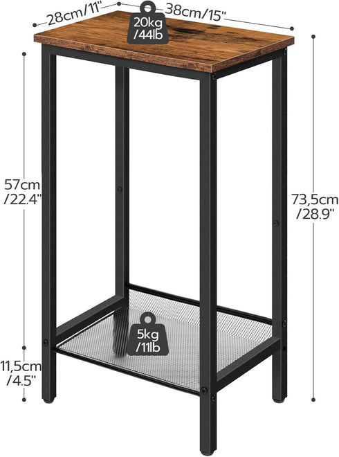 BF03DH01 HOOBRO Tall Side Table, Industrial End Telephone Table with Adjustable Mesh Shelves, Small Tall Night Stand