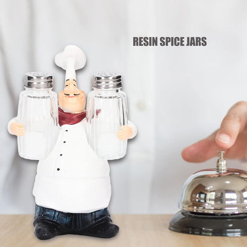 Small Resin Chef Statue Salt Shakers, Cute Figurines Spice Jars for Restaurant Kitchen Decoration