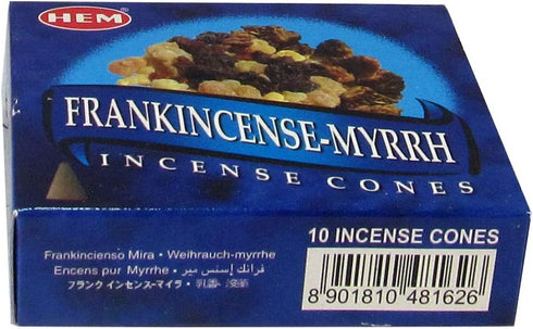 Hem Frankincense and Myrrh Incense Cones, 120 Cones (12 Packs), Natural Aromatherapy for Meditation