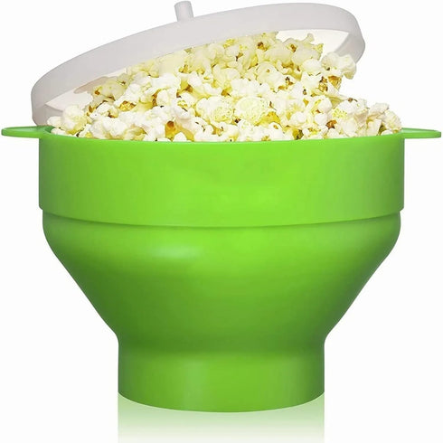 Silicone Popcorn Bowl, Microwave Silicone Hot Air Popcorn Popper Bowl with Handle Lid for Home