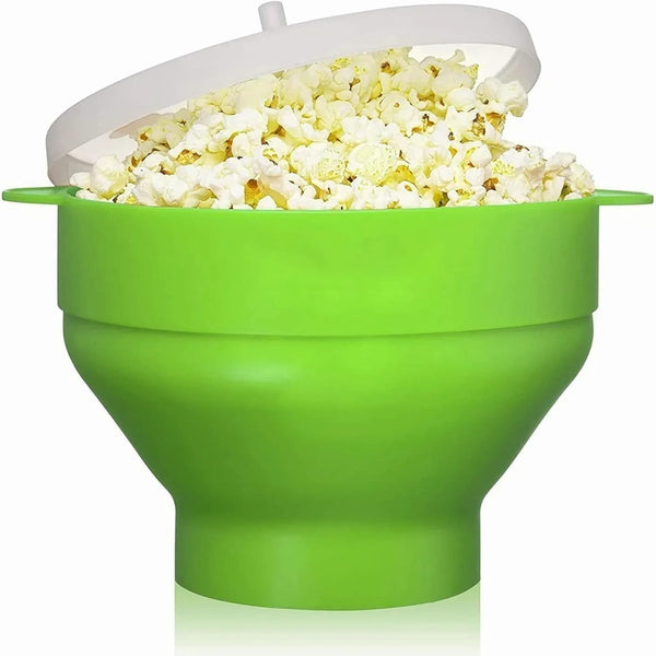 Silicone Popcorn Bowl, Microwave Silicone Hot Air Popcorn Popper Bowl with Handle Lid for Home