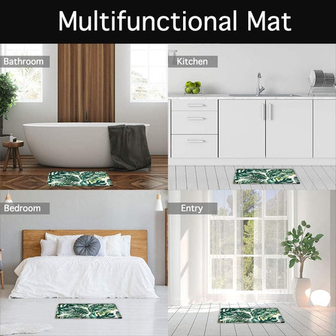 LIVILAN Green Leaf Bath Mat - 16" X 24" Tropical Bathroom Rug