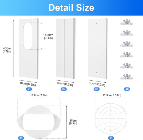 Portable Air Conditioner Window Vent Kit, Adjustable AC Window Seal Kit, Sliding Door AC Vent Kit, 5.9 Inch Diameter