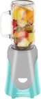 OVENTE Electric Personal Portable Blender, 18 Ounce Drink Mixer with Glass Jar and Stainless Steel Blades (Turquoise)