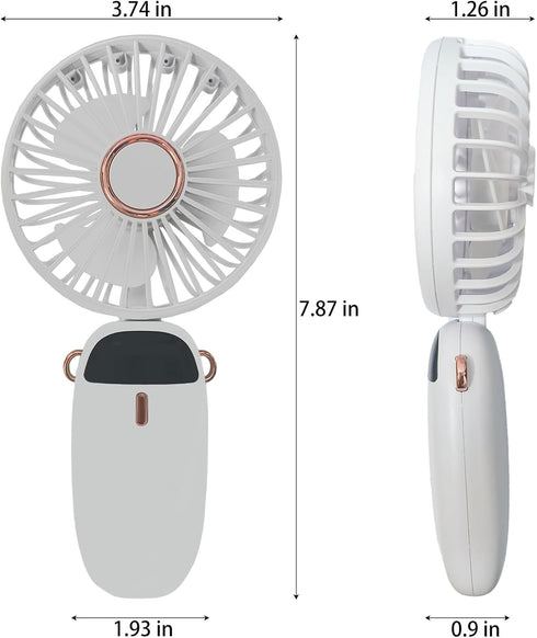 Portable Handheld Fan, Type-C Rechargeable 2000mAh Desk Personal Fan, 90° Adjustable Neck Fan with 5 Speed Wind (White)