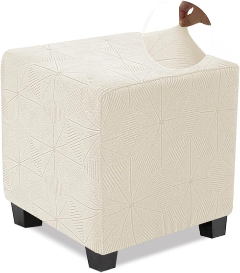 NeColorLife Small Square Ottoman Cover, Stretch Knitted Jacquard Slipcover for Footstool Storage