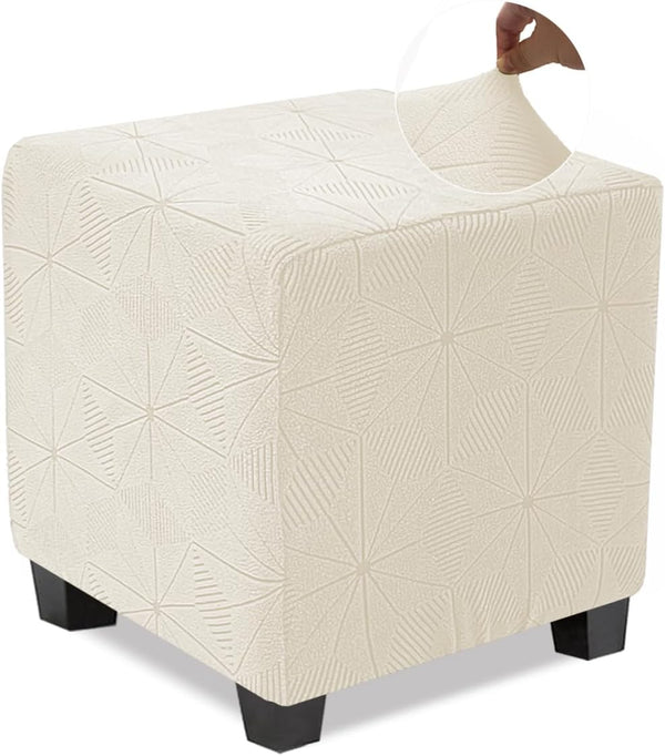 NeColorLife Small Square Ottoman Cover, Stretch Knitted Jacquard Slipcover for Footstool Storage