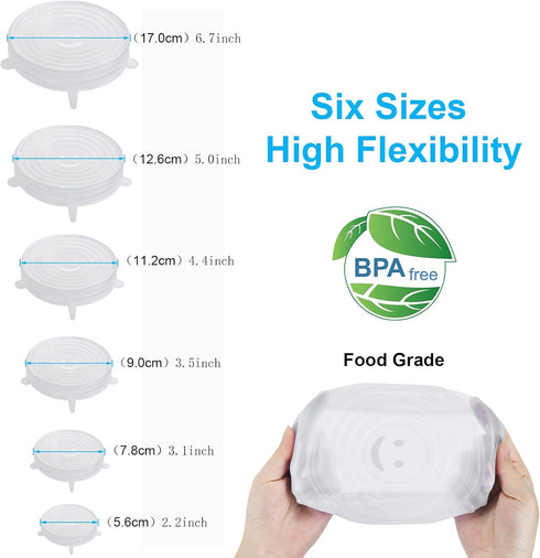 6PCS OstWony Silicone Stretch Lids, Reusable Bowl Covers, Suitable for Various Food Containers, High & Low Temp