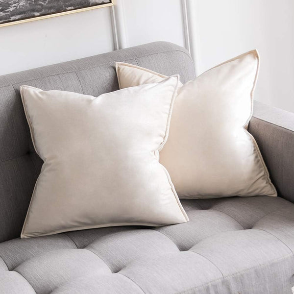 MIULEE Pack of 2 Decorative Velvet Throw Pillow Covers, 20x20 Inch Cream White Cushion Case for Sofa