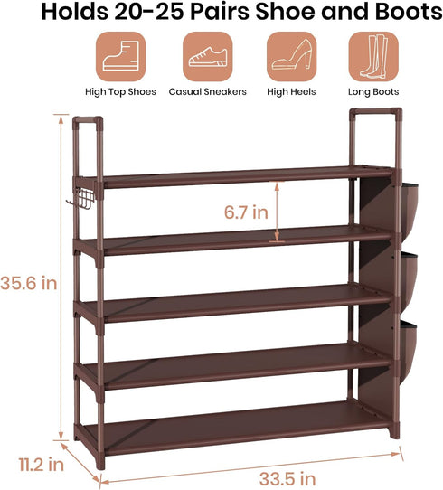 Closet 20-25 5 VILICK Shoe Rack for Shoe Organizer Space Saver Storage for Pair Shoe Shelf with Hook and Side Pocket