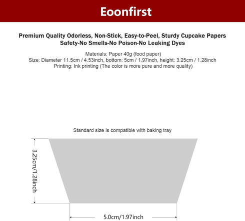 Eoonfirst Food-Grade Baking Cups, Standard Size Greaseproof Paper Cupcake Liners, 200 Pcs, Natural