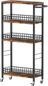 Slim Rolling Storage Cart, 4 Tier Kitchen Utility Cart with Wheels, Narrow Bathroom Shelving Unit, Brown