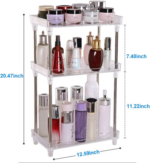 QIYUSHRY Countertop 3 Bathroom Organizer Storage Clear Tier Skincare Organizer Acrylic Corner Shelf Rack Stand