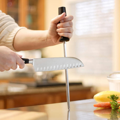 Smith’s 9-Inch Sharpening Steel - High-Carbon Steel Knife Sharpener with Protective Hand Guard