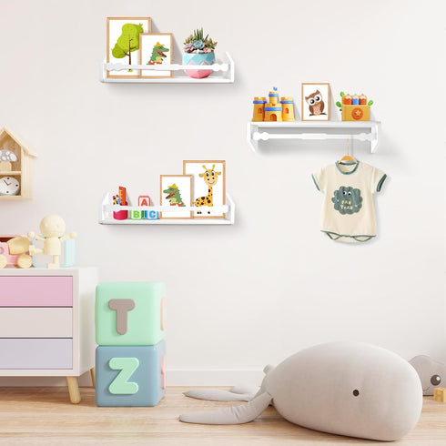 Set 3, 15.7 Inch comfoyar Nursery Floating Book Shelves for Wall of Solid Pine Natural Wood Hanging Bookshelf for Kids