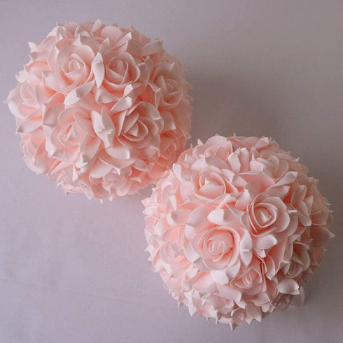 Idyllic 8 Inches Artificial Roses, Kissing Flower Balls, DIY Wedding Bouquets Party Decorations, Set of 2, Pink