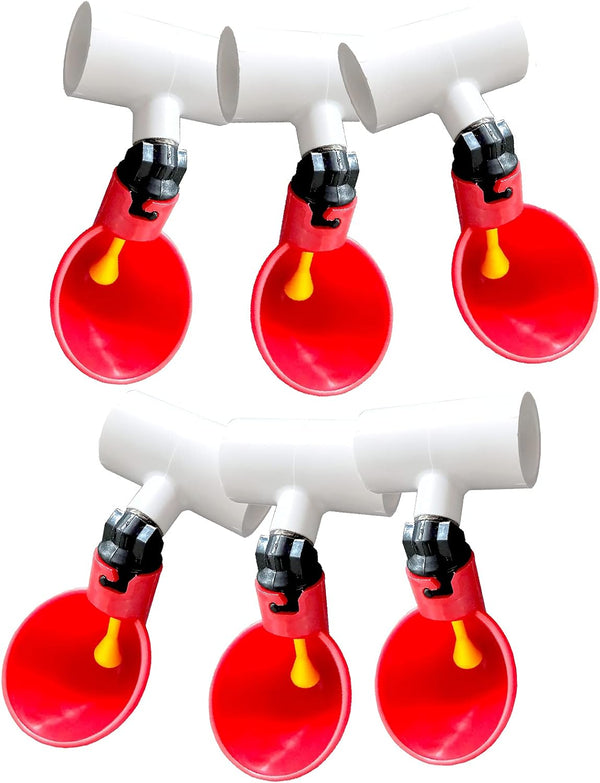 Chicken Waterer Cups, Pack of 6 Chicken Waterer PVC Tee Fittings, with
