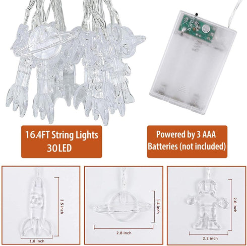 16.4FT 30 Fielegen LED Children's Room LED String Light Astronaut Spaceship Rocket Pendants Outer Space Theme Holiday