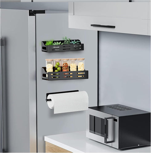 3 Pack Carwiner Magnetic Spice Rack for Refrigerator with Paper Towel Holder, Magnetic Refrigerator Organizer, Strong
