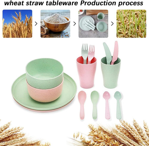 14Pcs Dinnerware Sets, Lightweight Plates, Bowls, Cups, and Cutlery, Dishwasher & Microwave Safe for 2