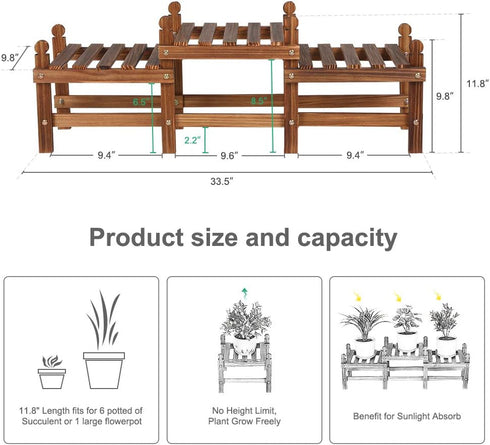 (33.5Long,Multiple Wood Flower Stand Small Plant Stand Indoor Outdoor Plant Shelf Low Window Shelf for Plants