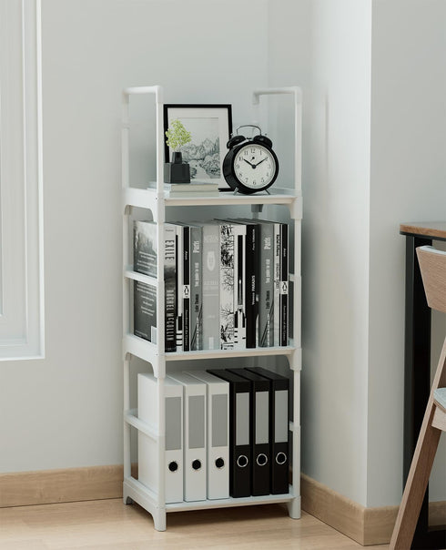 3 FIDUCIAL HOME Tiers Small Bookshelf for Small Spaces White Mini Short Book Shelf Low Open Bookcase Easy Assemble
